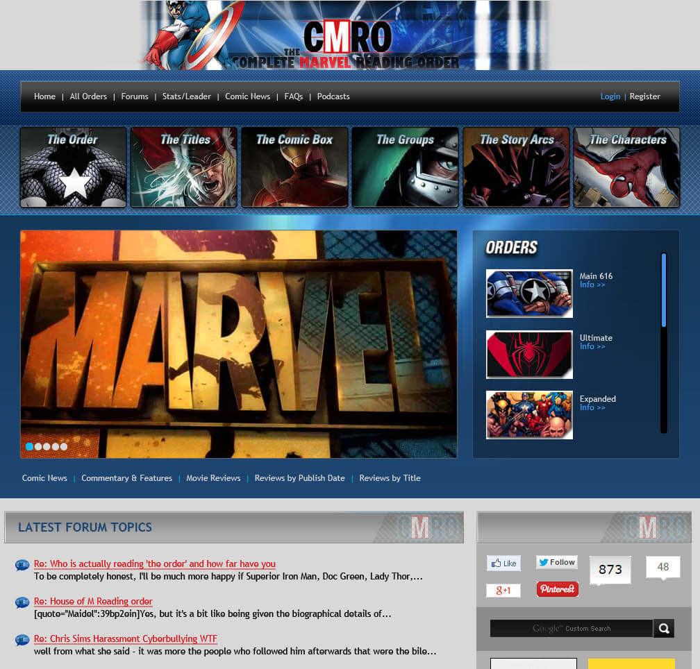 comic book store website design